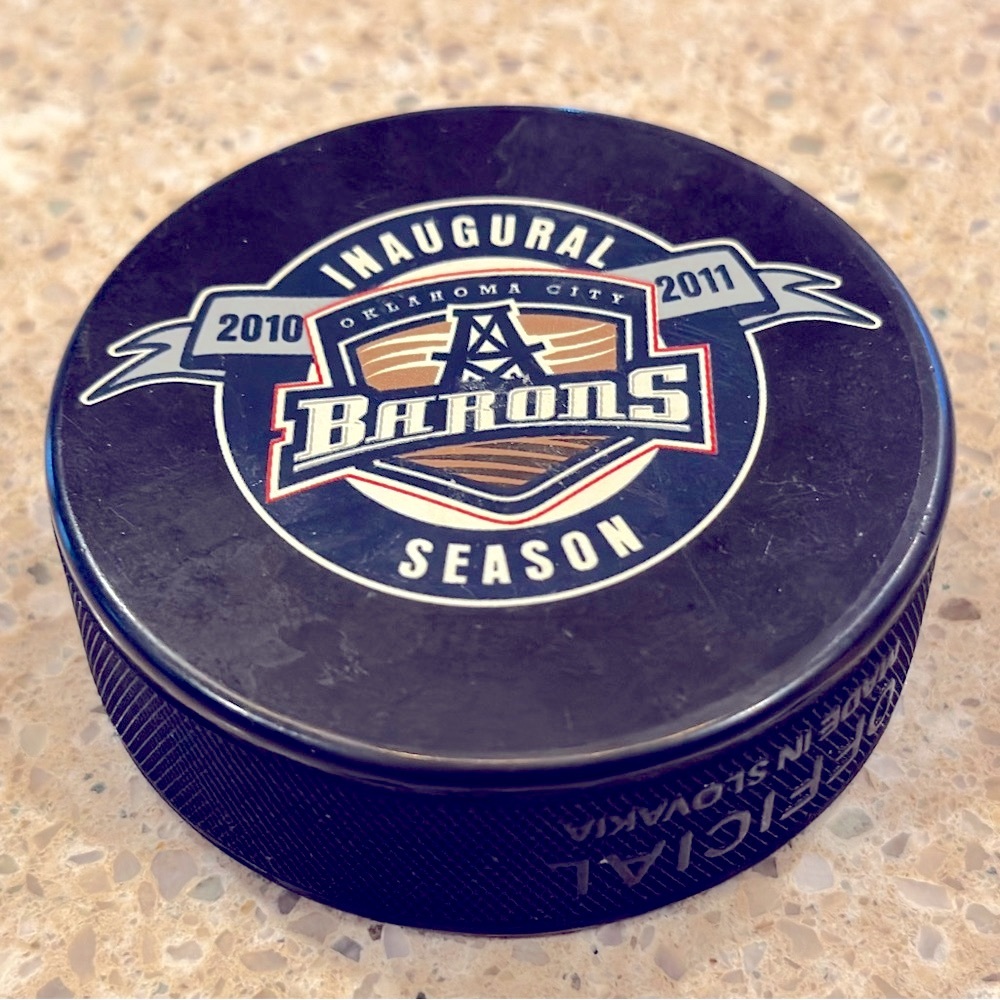 OKLAHOMA CITY BARONS AHL HOCKEY PUCK INGLASCO SHER-WOOD Official MADE /SLOVAKIA